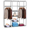 69" Portable Clothes Closet Non-Woven Fabric Wardrobe Double Rod Storage Organizer Black - as pic