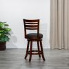 24" Counter Height Slat Back Swivel Stool; Cherry Finish; Charcoal Fabric Seat - as Pic