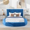 Queen Size Round Shape Upholstery Low Profile Storage Platform Bed with Storage Space on both Sides and Footboard - Blue