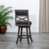 24" Counter Height X-Back Swivel Stool; Weathered Gray Finish; Charcoal Fabric Seat - as Pic