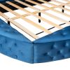 Queen Size Round Shape Upholstery Low Profile Storage Platform Bed with Storage Space on both Sides and Footboard - Blue