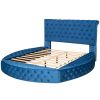 Queen Size Round Shape Upholstery Low Profile Storage Platform Bed with Storage Space on both Sides and Footboard - Blue