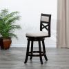 24" Counter Height X-Back Swivel Stool; Espresso Finish; Beige Fabric Seat - as Pic