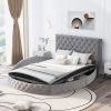 Queen Size Round Shape Upholstery Low Profile Storage Platform Bed with Storage Space on both Sides and Footboard - Grey