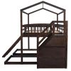 Full over Twin & Twin Bunk Bed,with Slide and Storage Staircase,Built-in Drawer and Shelf - Espresso