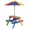 4-Seat Outdoor Kids Picnic Table Bench Set with Removable Umbrella - Multicolor