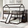 Full over Twin & Twin Bunk Bed,with Slide and Storage Staircase,Built-in Drawer and Shelf - Espresso