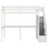 Twin Size Loft Bed with Storage Staircase and Built-in Desk - White