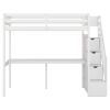 Twin Size Loft Bed with Storage Staircase and Built-in Desk - White