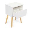 Set of 2 Modern Nightstand, Bedroom Endtable with Drawer, Shelf, Bedside Furniture for Living Room, - white