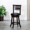 24" Counter Height Slat Back Swivel Stool; Espresso Finish; Black Leather Seat - as Pic