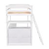 Twin Size Loft Bed with Desk and Shelves;  Two Built-in Drawers - White