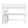 Twin Size Loft Bed with Desk and Shelves;  Two Built-in Drawers - White