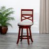 24" Counter Height X-Back Swivel Stool; Cherry Finish; Beige Fabric Seat - as Pic