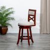 24" Counter Height X-Back Swivel Stool; Cherry Finish; Beige Fabric Seat - as Pic