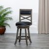 24" Counter Height X-Back Swivel Stool; Weathered Gray Finish; Black Leather Seat - as Pic