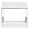 Twin Size Wood House Bed With Twin Size Trundle, Wooden Daybed - White