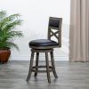 24" Counter Height X-Back Swivel Stool; Weathered Gray Finish; Black Leather Seat - as Pic