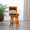 24" Counter Height X-Back Swivel Stool; Natural Finish; Charcoal Fabric Seat - as Pic