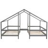 Double Twin Size Triangular House Beds with Built-in Table - Gray