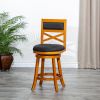 24" Counter Height X-Back Swivel Stool; Natural Finish; Charcoal Fabric Seat - as Pic