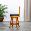 24" Counter Height X-Back Swivel Stool; Natural Finish; Charcoal Fabric Seat - as Pic