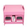 3-in-1 Kids Wood Table and 2 Chairs, Children Activity Table Set with Storage, Blackboard, Double-Sided Table for Drawing - pink+gray