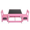 3-in-1 Kids Wood Table and 2 Chairs, Children Activity Table Set with Storage, Blackboard, Double-Sided Table for Drawing - pink+gray