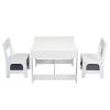 3-in-1 Kids Wood Table and 2 Chairs, Children Activity Table Set with Storage, Blackboard, Double-Sided Table for Drawing - white+gray