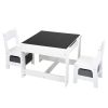 3-in-1 Kids Wood Table and 2 Chairs, Children Activity Table Set with Storage, Blackboard, Double-Sided Table for Drawing - white+gray