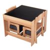 3-in-1 Kids Wood Table and 2 Chairs, Children Activity Table Set with Storage, Blackboard, Double-Sided Table for Drawing - Natural+gray