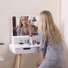 Wooden Mirror Vanity Desk Makeup Table; White - as Pic