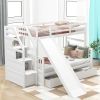 Twin over Full Bunk Bed with Drawers,Storage and Slide, Multifunction, White - White