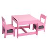 3-in-1 Kids Wood Table and 2 Chairs, Children Activity Table Set with Storage, Blackboard, Double-Sided Table for Drawing - pink+gray