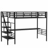 Metal Loft Bed Frame with Desk;  No Box Spring Needed; Twin  - Black