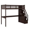 Twin Size Loft Bed with Staircase and Built-in Desk  - Espresso