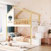 Twin Bunk Bed; House Bed; Storage and Guard Rail - White