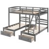 Full over Twin & Twin Bunk Bed,Triple Bunk Bed with Drawers, Gray - Gray