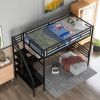 Metal Loft Bed Frame with Desk;  No Box Spring Needed; Twin  - Black