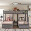 Full over Twin & Twin Bunk Bed,Triple Bunk Bed with Drawers, Gray - Gray