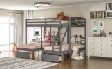 Full over Twin & Twin Bunk Bed,Triple Bunk Bed with Drawers, Gray - Gray