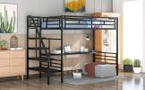 Metal Loft Bed Frame with Desk;  No Box Spring Needed; Twin  - Black