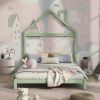 Full Size Wood Platform Bed with House-shaped Headboard  - Green