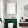 Bathroom wall cabinet; space saving storage cabinet above toilet; medicine cabinet with 2 doors and adjustable shelves; cupboard - WHITE