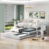 Twin Size Daybed with Double Trundle and Storage Staircase - White