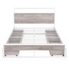 Queen Size Metal Platform Bed Frame with Four Drawers; Sockets and USB Ports ; Slat Support No Box Spring Needed - White