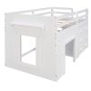 Twin Size Loft Bed with Cabinet and Shelf - White