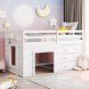 Twin Size Loft Bed with Cabinet and Shelf - White