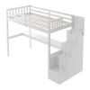 Twin Size Loft Bed with Staircase and Built-in Desk  - White