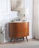 Walnut Finish 1pc Chest of Three Drawers Marble Top Ball Bearing Glides Bedroom Furniture - as Pic